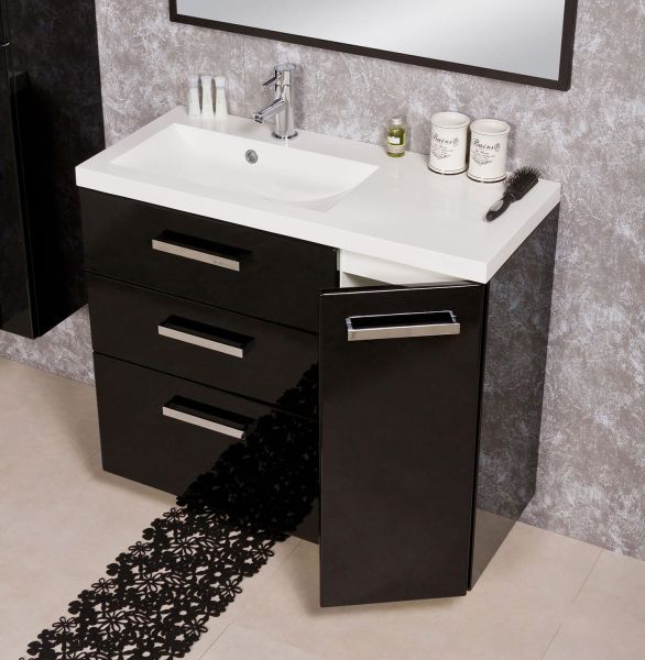 Badmöbel Genua 90, schwarz glänzend (GE9348)