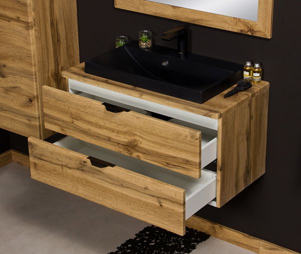 Badmöbel VICTA, Breite 80 cm, Eiche, Waschbecken schwarz