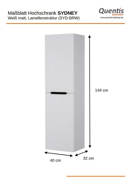 Quentis Badschrank Sydney Hochschrank 2 Türen, weiß matt SYDBHS