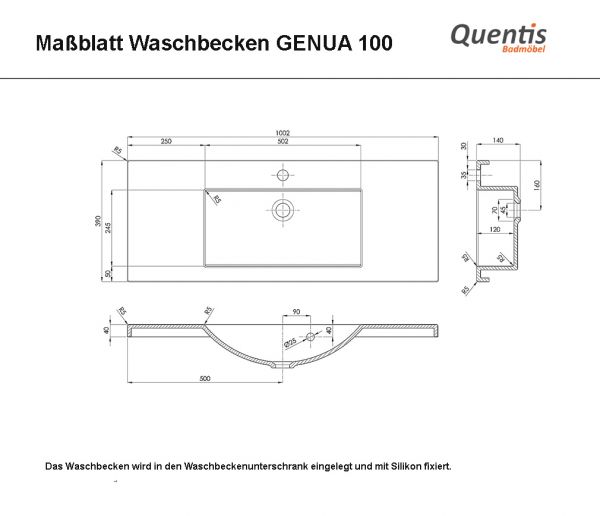 Badmöbel GENUA Breite 100 cm, schwarz glänzend, Waschtischunterschrank montiert