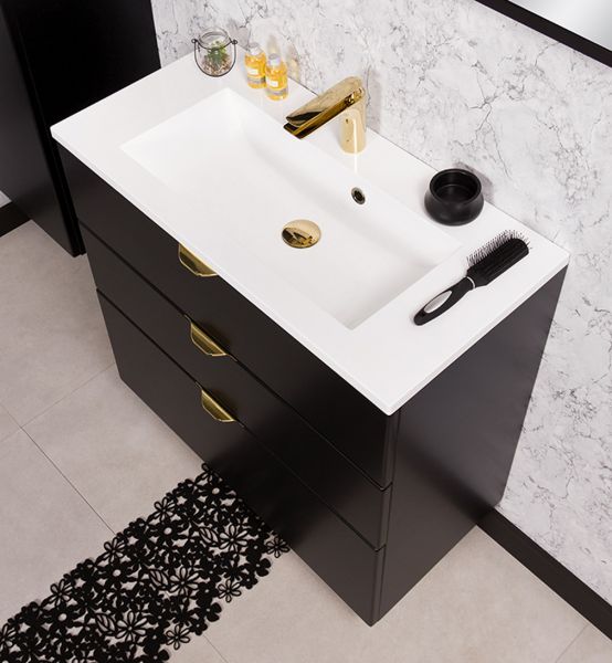 Waschplatz VICTOR 80, Waschtischunterbau mit 3 Schubladen inkl. Waschbecken, schwarz matt