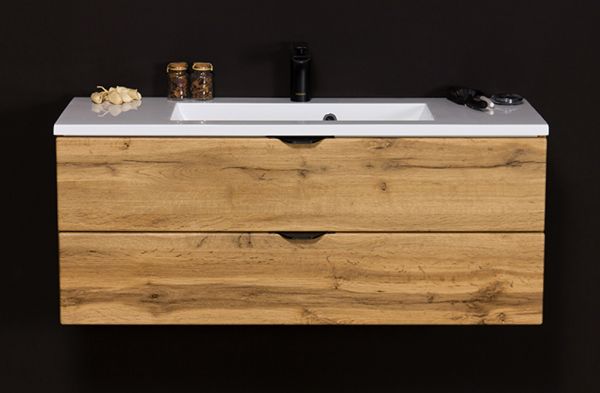 Badmöbel VICTOR 100 cm, Waschtischunterbau mit 2 Schubladen, Waschtisch, Eiche Natur (VIC10262)