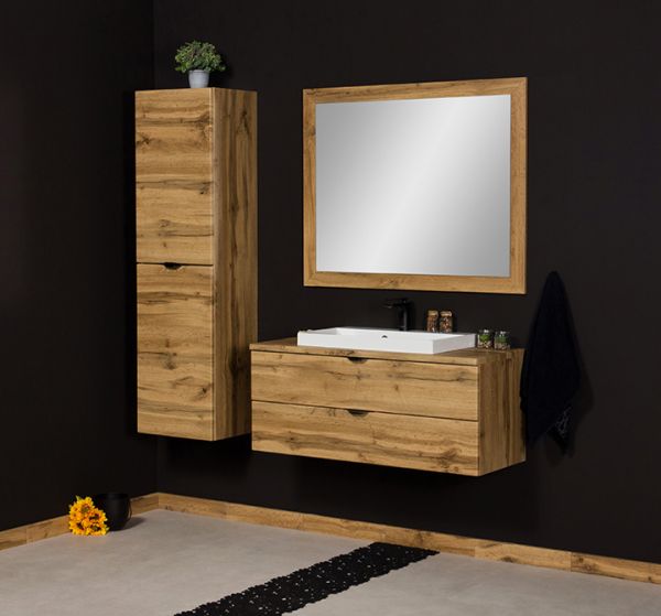 Badmöbel VICTA 100, Eiche Natur, Waschbecken weiß (Art.Nr. VIC10262-W)