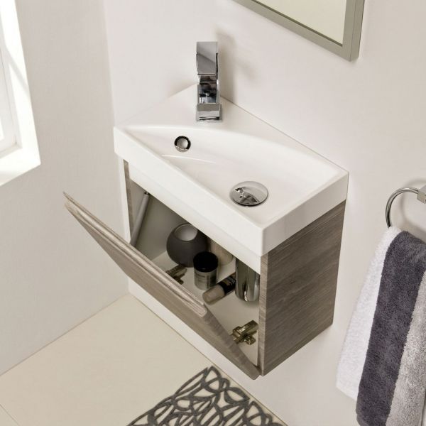 Gäste-WC Badmöbel RENA 40 cm, Eiche grau, Waschbecken mit Unterschrank, vormontiert-Copy
