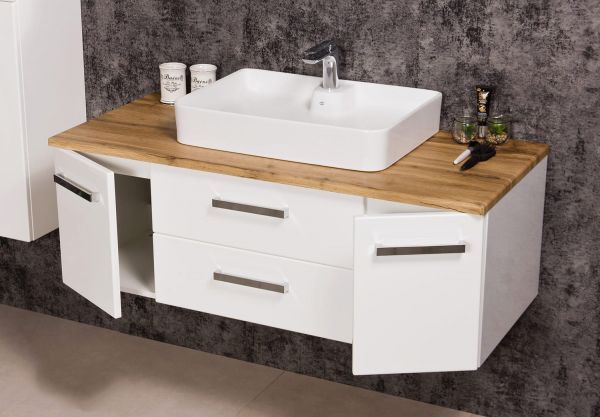 Quentis Waschplatzset ARUVA 120, inkl. Keramikaufsatzbecken, weiß/ eiche (AR1247NE-L)