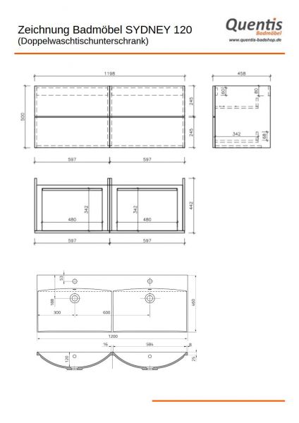 Badmöbel SYDNEY 120 cm, Macadamia matt, Doppelwaschtisch und Unterschrank (montiert)