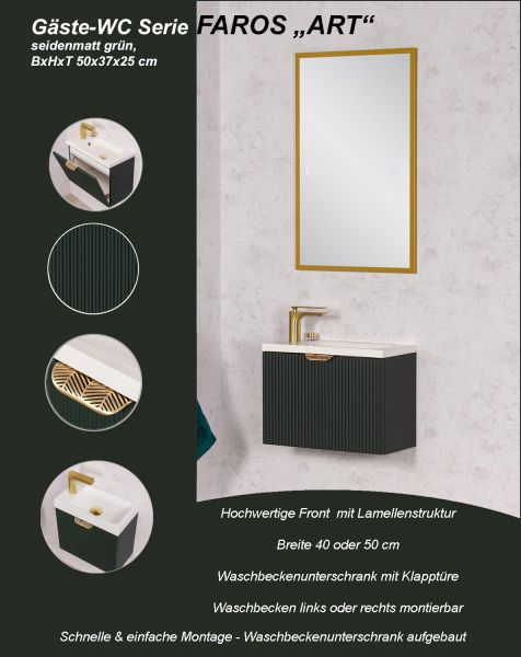 Gäste-WC Möbel FAROS ART, Breite 50 cm, seidenmatt grün (FRC-Z50)