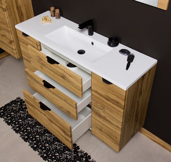 Badmöbel VICTOR 120 cm, Waschtischunterbau mit 3 Schubladen inkl. Waschtisch, Eiche