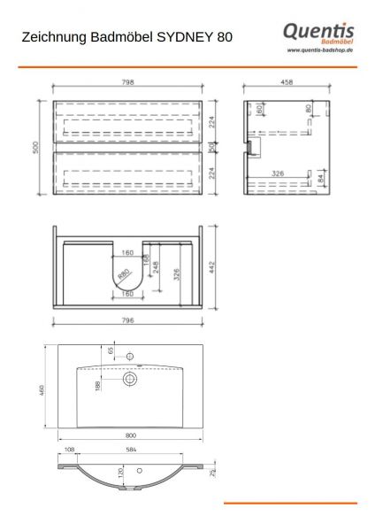 Badmöbel SYDNEY 80 cm, Macadamia matt, Waschtisch und Unterschrank (montiert)