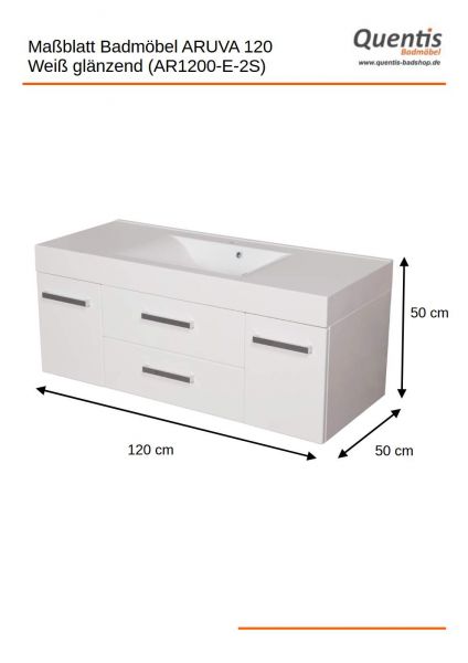 Badmöbel ARUVA, Breite 120 cm, weiß glänzend (AR1200-E-2S)