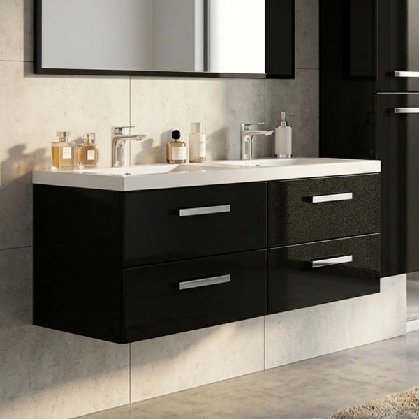 Doppelwaschtisch mit Unterschrank, GENUA Breite 120 cm, schwarz glänzend