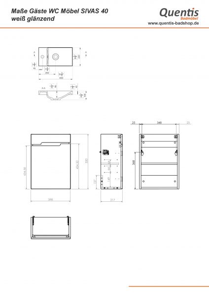 Maßblatt Gäste WC Möbel SIVAS 40