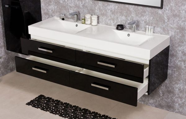 Badmöbel Aruva, Breite 160 cm, schwarz, Doppelwaschtisch mit Unterschrank (AR1648D)