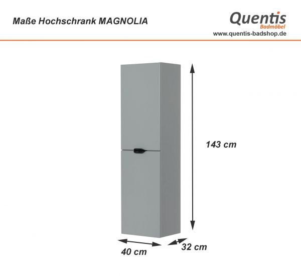 Maße Bad Hochschrank MAGNOLIA, 2 Türen, Gletscherbalu, vormontiert