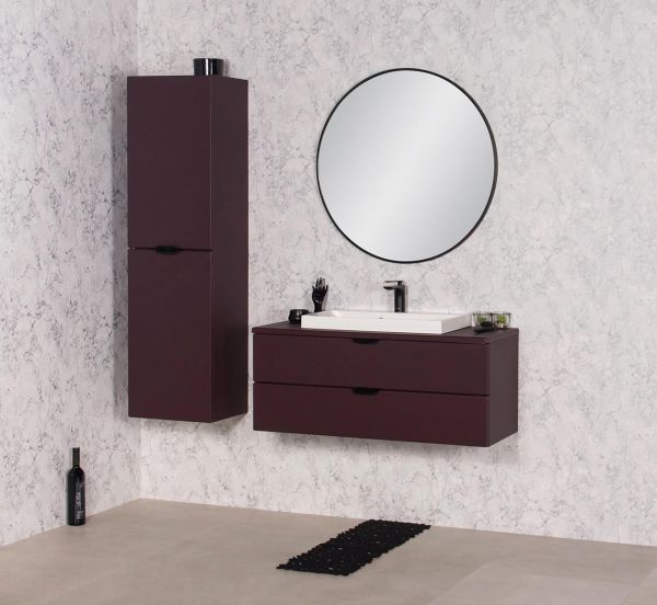 Badmöbelset MAGNOLIA 100 , Burgunderrot satiniert, Waschtischunterbau montiert inkl. Waschbecken w