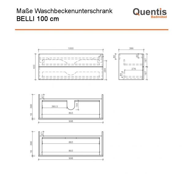 Badmöbel BELLI 100 cm Schwarz matt – Waschbecken mit Unterschrank, 2 Schubladen, vormontiert