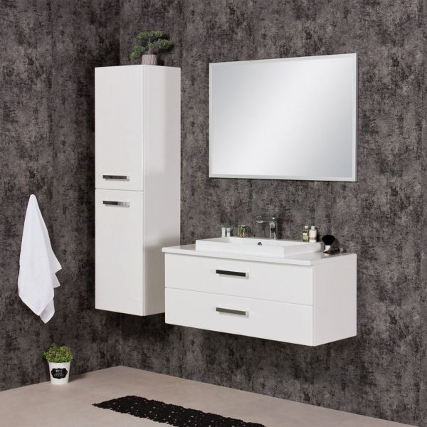Badmöbel SUSAN 100 cm, Weiß Hochglanz mit passendem Hochschrank