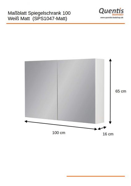 Spiegelschrank Breite 100 cm, weiß matt, montiert