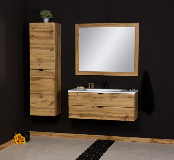 Badmöbel VICTOR 100 cm, Waschtischunterbau mit 2 Schubladen, Waschtisch, Eiche Natur (VIC10262)