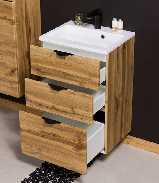 Badmöbelset VICTOR 50, 3 Schubladen, Eiche Natur (VIC50362)