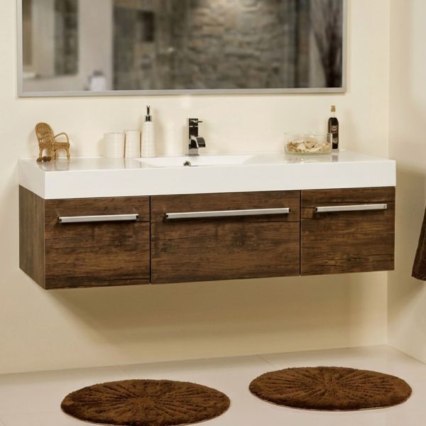 Badmöbel ZENO Breite 140 cm, Holzdekor antik, Waschtischunterschrank montiert
