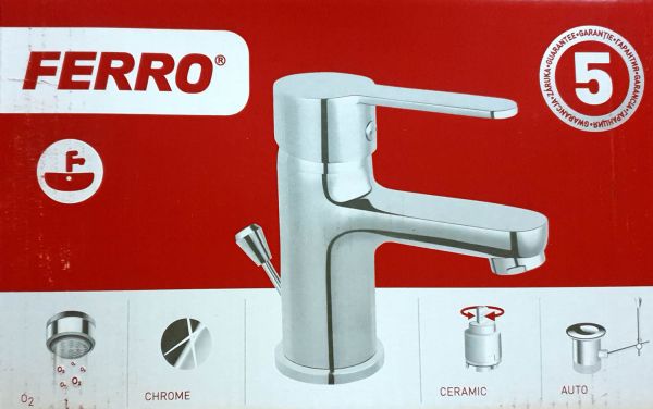 FERRO Waschtischarmatur SAVIO, Chrom, Badarmatur Einhebelmischer, inkl. Ablaufgarnitur