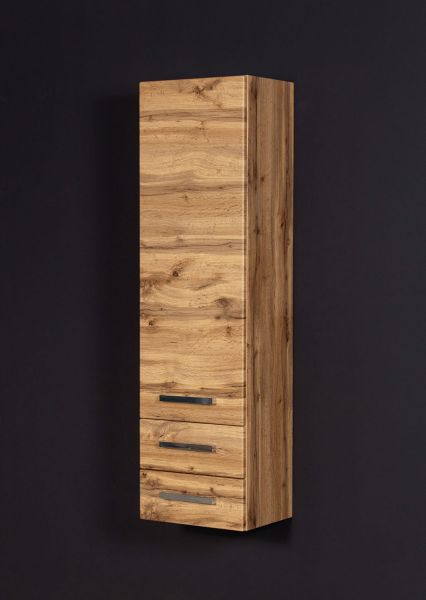Badschrank, Hochschrank, 1 Türe, 2 Schubladen, Eiche Natur