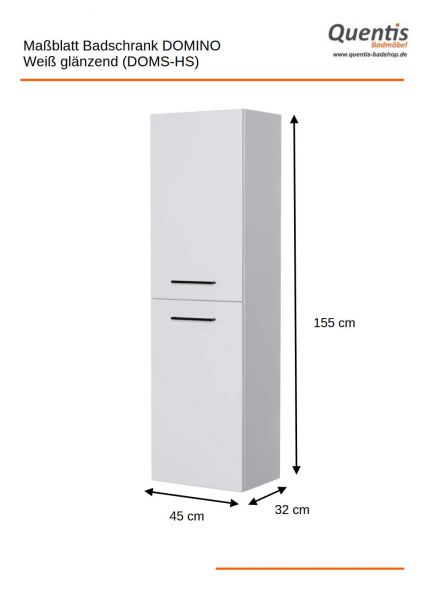 Badschrank DOMINO weiß matt Breite 45 cm 2 Türen, vormontiert DOMHSB
