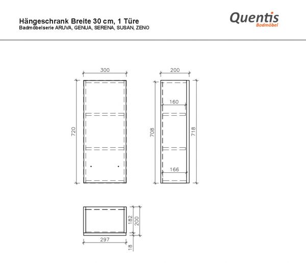Bad-Hängeschrank weiß glänzend, Breite 30 cm, HS3047