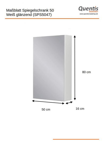 Spiegelschrank Breite 50 cm, weiß glänzend, vormontiert