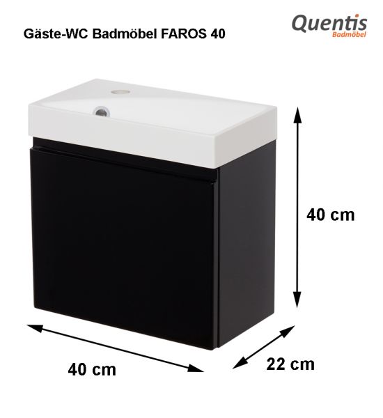 Waschplatz Faros 40, Front und Korpus schwarz glänzend, FZ4048R