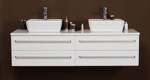 Quentis Doppelwaschplatz Aruva, Breite 160 cm, weiß glänzend (AR1610-D-4SA)