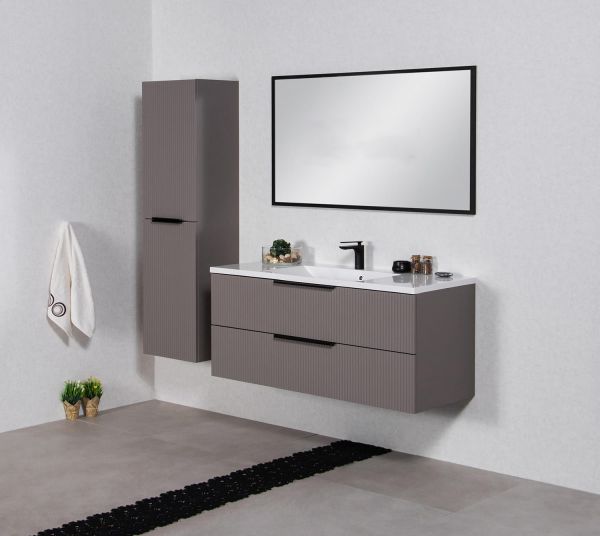 Badmöbel SYDNEY 120 cm, Taupe matt, Waschtisch und Unterschrank (montiert) mit Lamellenstruktur-Copy