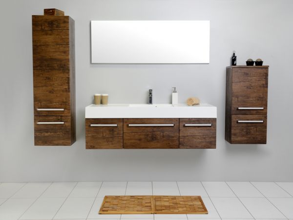 Badmöbel ZENO Breite 140 cm, Holzdekor antik, Waschtischunterschrank montiert