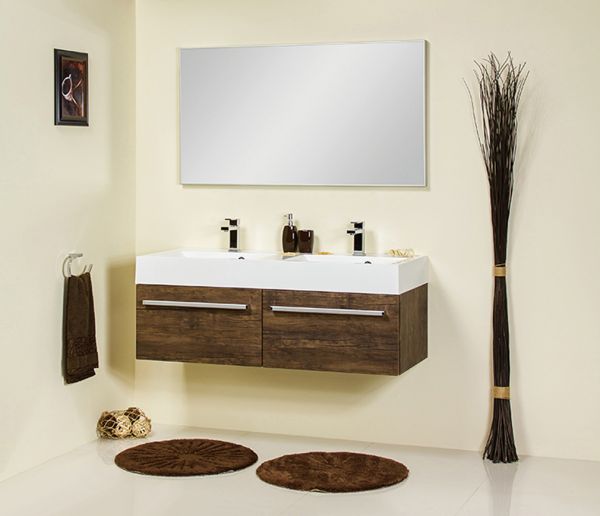 Badmöbel ZENO 120, Holzdekor antik, Doppelwaschtisch mit Unterschrank (montiert)