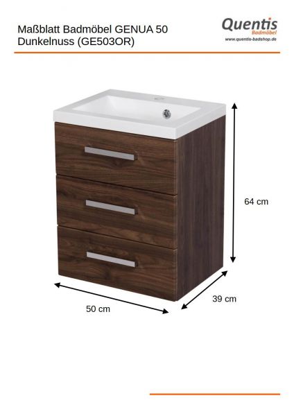 Badmöbel GENUA 50, Holzdekor Nussbaum (GE503OR)