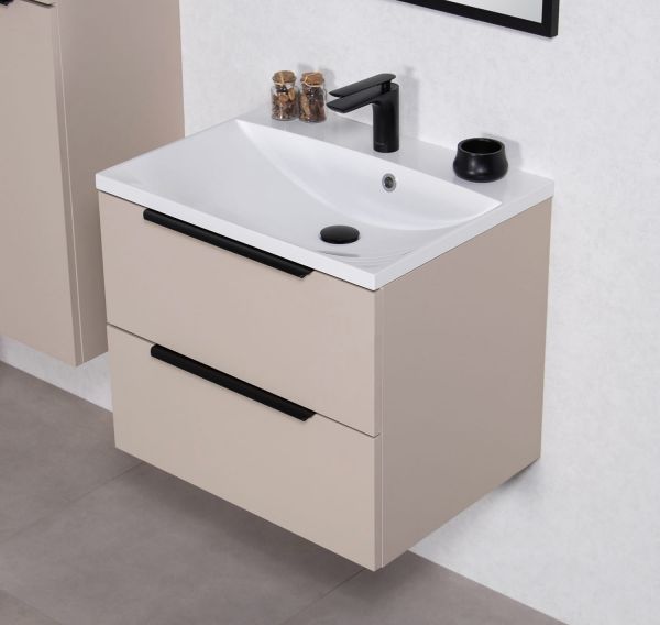 Badmöbel SYDNEY 60 cm, Macadamia matt, Waschtisch und Unterschrank (montiert)