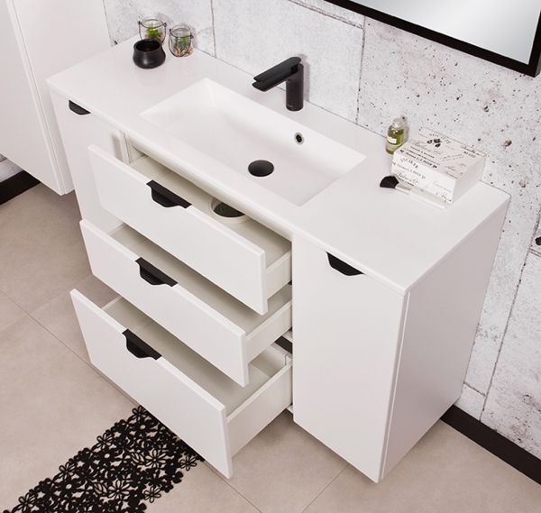 Badmöbel VICTOR 120 cm, Waschtischunterbau mit 3 Schubladen inkl. Waschtisch, weiß matt