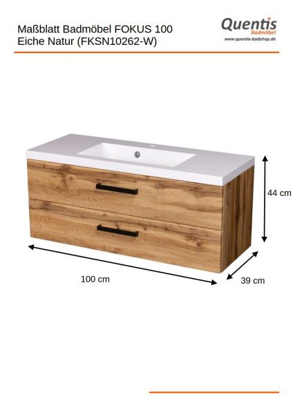 Badmöbel FOKUS LOFT 100, Eiche Natur, Waschtisch mit Unterbau, vormontiert