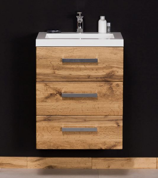 Badmöbel Genua 50, 3 Schubladen, Holzdekor Eiche Natur, GE5362