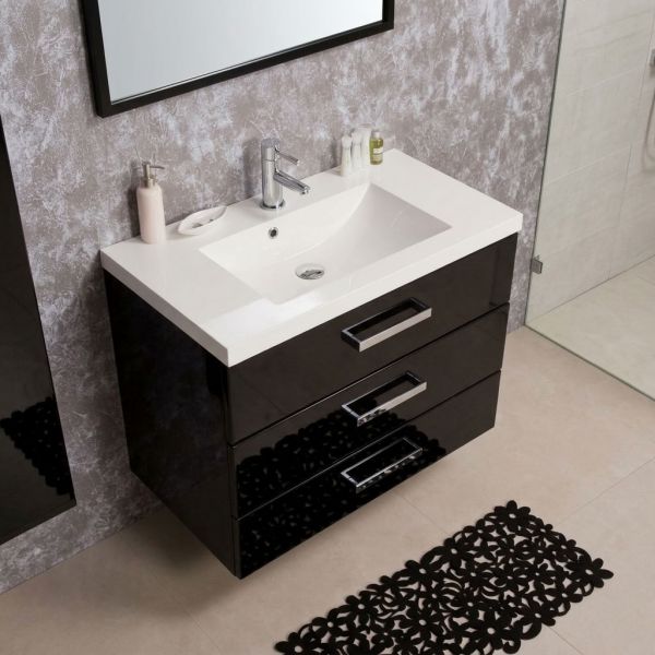 Badmöbel Genua XL, Breite 80 cm, 3 Schubladen, schwarz glänzend
