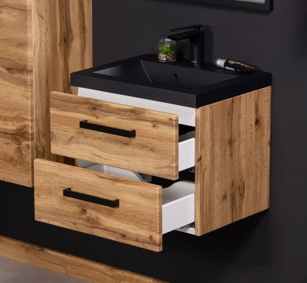 Badmöbel Fokus LOFT 50, Eiche Natur, Waschtisch schwarz matt (FKSN50262)