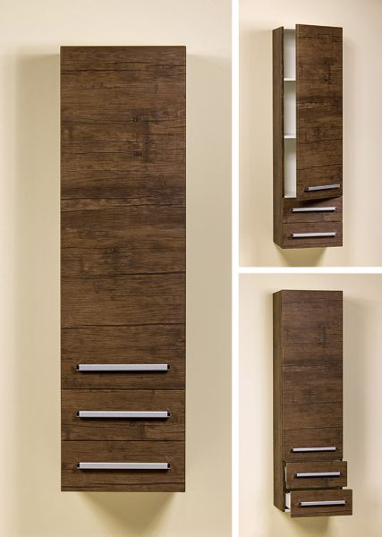 Hochschrank mit 2 Schubladen, Holzdekor antik (HSG502S)