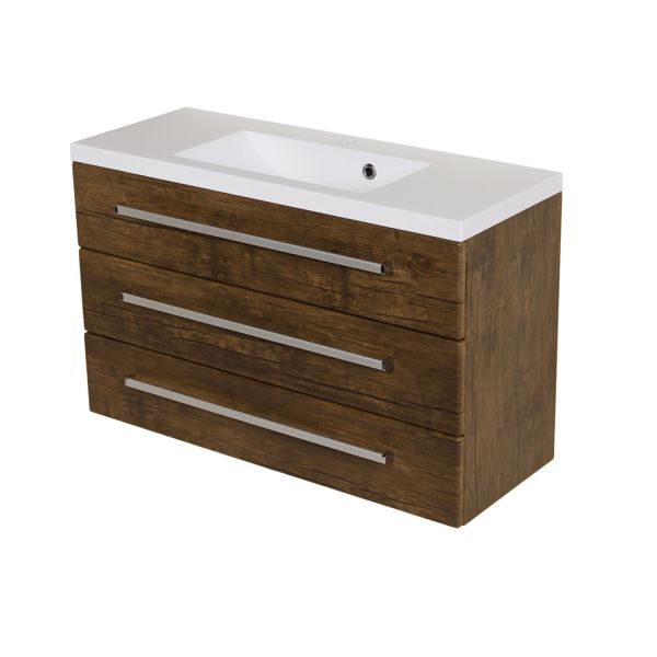 Badmöbelset Genua 100 cm, 3 Schubladen, Holzdekor antik, montiert