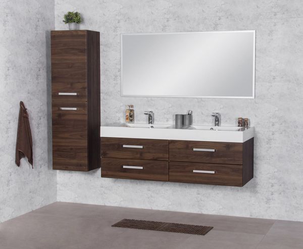 Badmöbelset Doppelwaschplatz ZENO, Breite 140 cm, Nussbaum, montiert