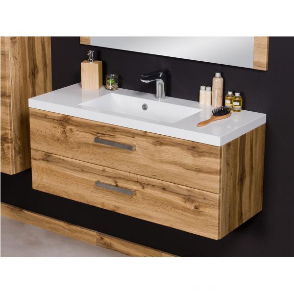 Badmöbel Genua, Breite 100 cm, Holzdekor Eiche Natur