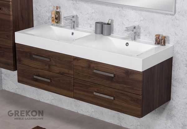 Badmöbelset Doppelwaschplatz ZENO, Breite 140 cm, Nussbaum, montiert