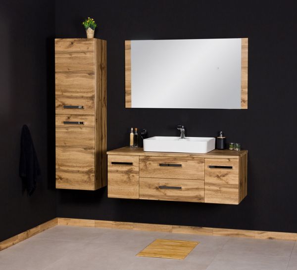 Badmöbel ZENO, Breite 120 cm, Eiche Natur, Keramikaufsatzbecken LUNA