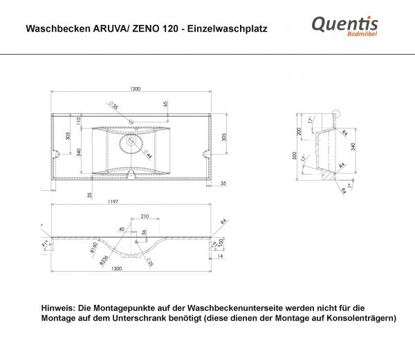Badmöbel ARUVA Breite 120-XL, weiß, Waschtischunterschrank montiert