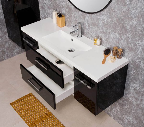 Badmöbel Genua Breite 120 cm, schwarz glänzend (GE3248-C)